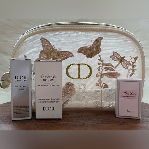 Dior Cream and Gold Butterfly Cosmetic Case & Product Bundle - Picture 1 of 6